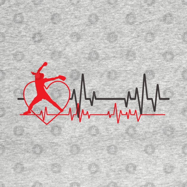 Softball Fastpitch Pitcher EKG Heartbeat Heart Love Softball Pitching by TeeCreations